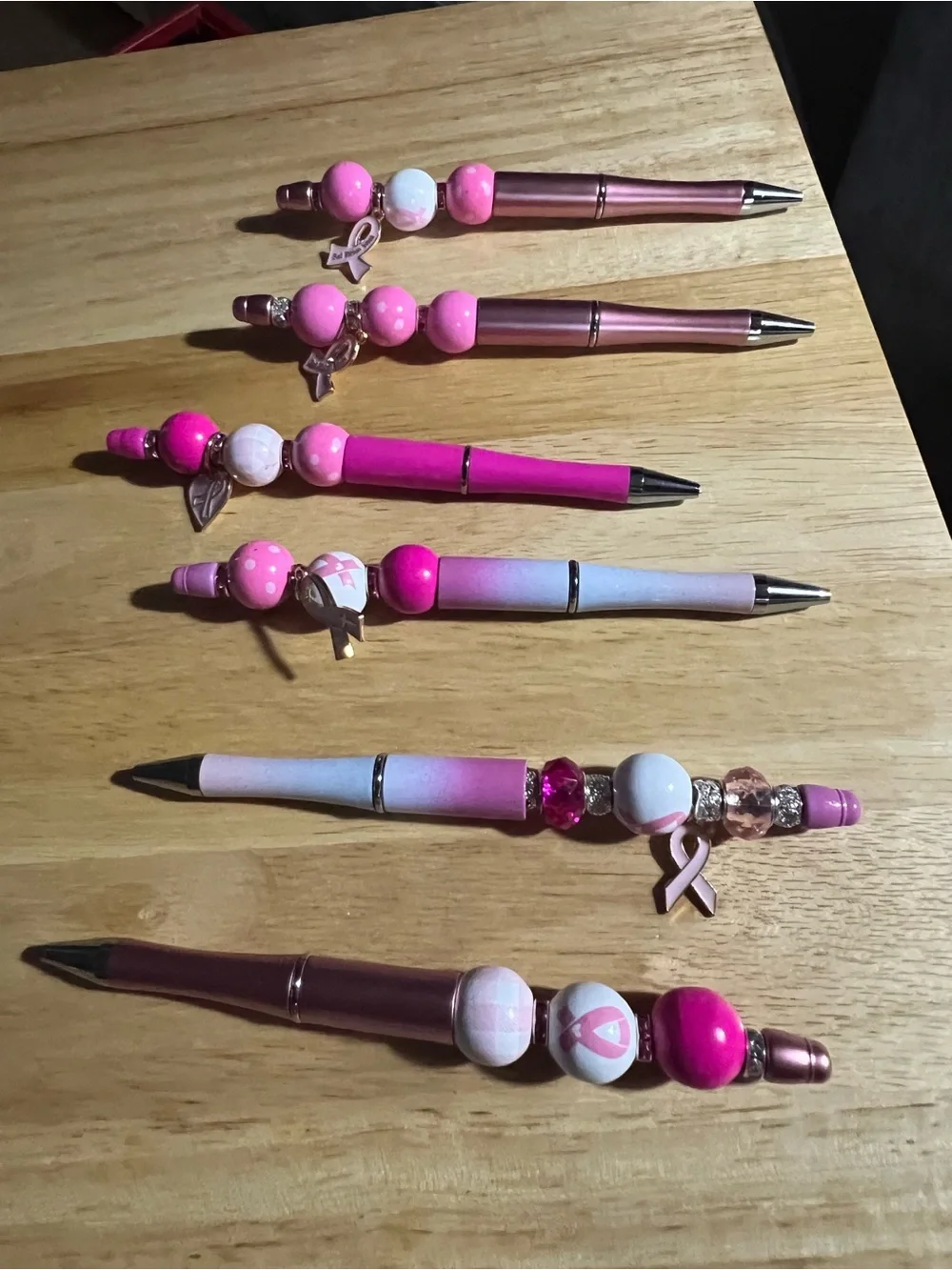 Pink Beaded Charm Ballpoint Pens - Set of 6 M47
